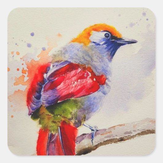 Un autocollant d'aquarelle d'oiseau rouge cool (Devant)