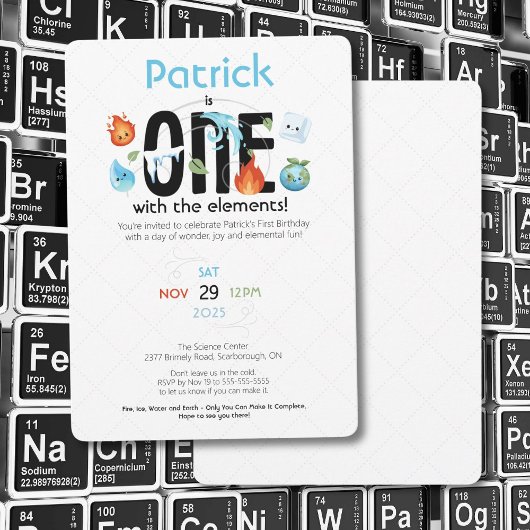 UN Avec Les Éléments Première Invitation Anniversa