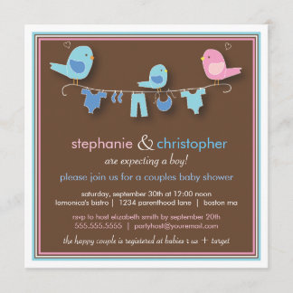 Un Baby shower à deux oiseaux doux Invitation