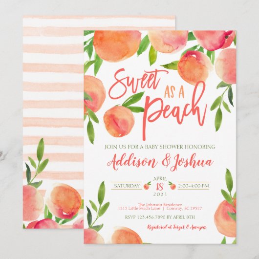 Un Baby shower sucré à la pêche Invitation (Devant / Derrière)