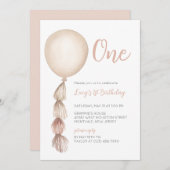 Un Balloon Neutre Boho Première Invitation Anniver (Devant / Derrière)