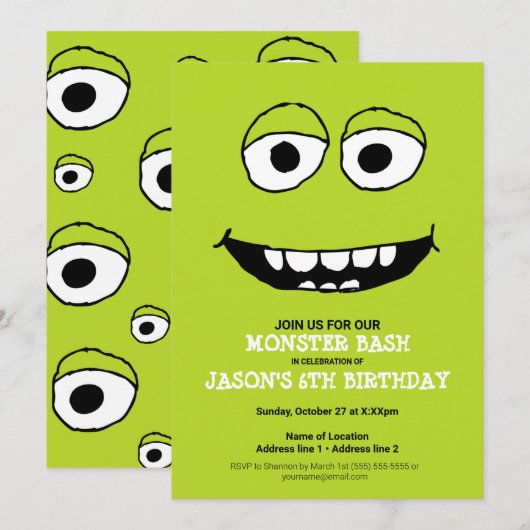 Un Bassin De Monstre Vert ! Invitations de la fête (Devant / Derrière)