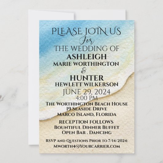 Un Beau Jour Pour Un Mariage De Plage - Invitation (Dos)