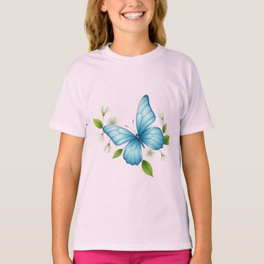 Un beau papillon bleu insecte T-shirt Girl's (Devant)