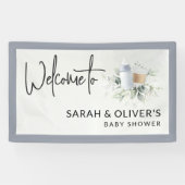 Un bébé brasse Baby shower Bienvenue Bannière Bleu (Horizontal)