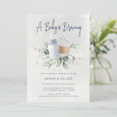 Un bébé brasse Baby shower Invitation Bleu (Debout devant)