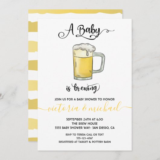 Un bébé brasse Baby Shower Invitations (Devant / Derrière)