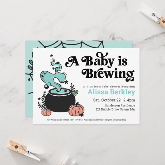 Un bébé brasse une invitation au Baby shower d'Hal (Devant/Arrière en situation)