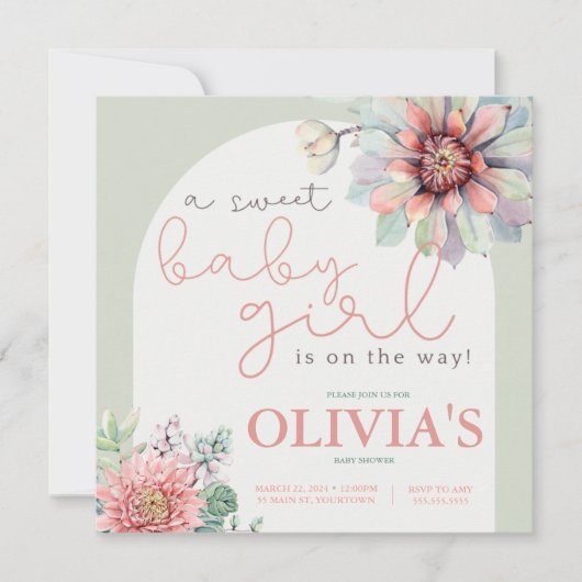 Un bébé doux fille désert Cactus Douche Invitation (Devant)