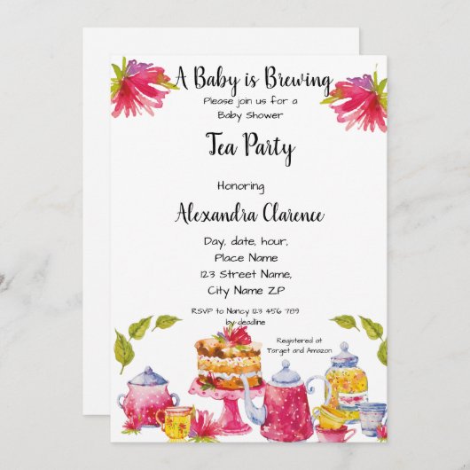 Un bébé est en train de brasser Invitation Tea Par (Devant / Derrière)