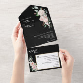 Un Blush Floral Mariage noir tout en une invitation (Déchirure)