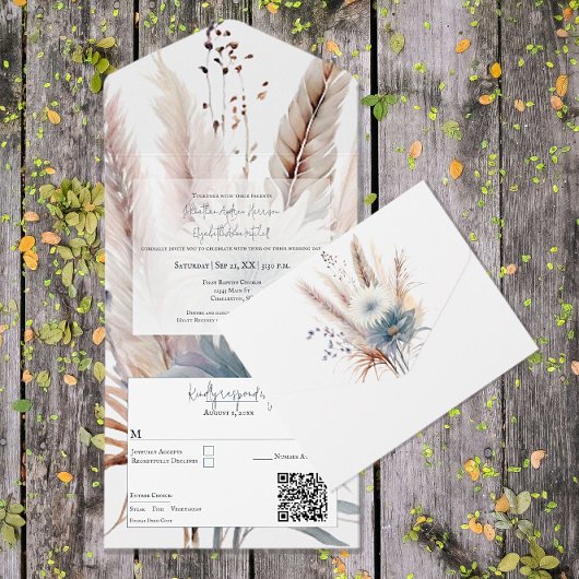 Un Boho d'hiver Mariage Floral tout en une invitation
