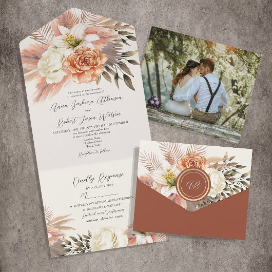 Un Boho Terracotta Floral Tout en une invitation