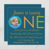 "UN" Boy première anniversaire invitations photo d (Devant / Derrière)