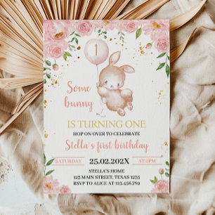 Un Bunny Floral Invitation fête d'anniversaire