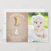 Un Bunny Invitation Anniversaire Fille Premier Ros (Devant)