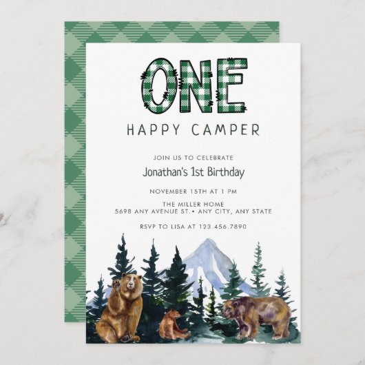 Un Camper Heureux | Invitations d'anniversaire rus (Devant / Derrière)