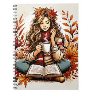 un carnet contenant une fille mignonne en automne