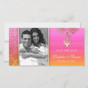 Un Carte photo indien sauve la date Damask Pink Or