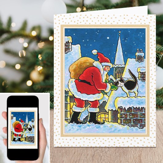 Un Carte pour notes de Noël Père Noël Chat