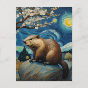 Un castor dans la carte postale Starry Night Sprin
