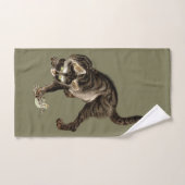 Un chat japonais attrape une grenouille (Serviette à main)