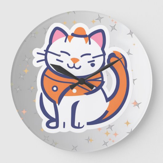 Un chat tuxedo blanc et rose très heureux Horloge  (Recto)