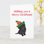 Un chaton noir vous souhaite une joyeuse carte de (Fleur jaune)