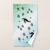 Un cheval de mer dans le vert (Serviette à main)