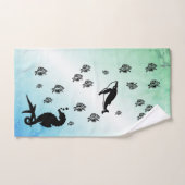 Un cheval de mer dans le vert (Serviette à main)