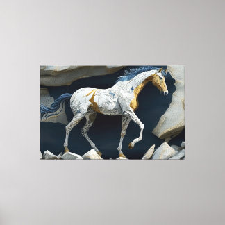 Un cheval debout sur la toile des rochers Imprimer