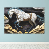 Un cheval galopant sur la toile des rochers Imprim (Insitu (Plancher de Bois))