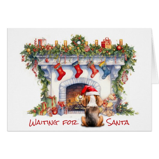 Un chien beagle attend sur la cheminée de Noël Pèr (Devant horizontal)