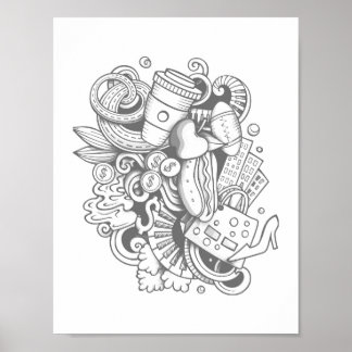 Un collage de divers éléments à colorier Poster mu