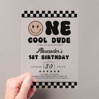 Un Cool Dude première invitation acrylique d'anniv