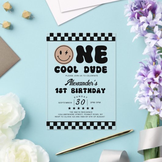 Un Cool Dude première invitation acrylique d'anniv (Insitu (Mariage))