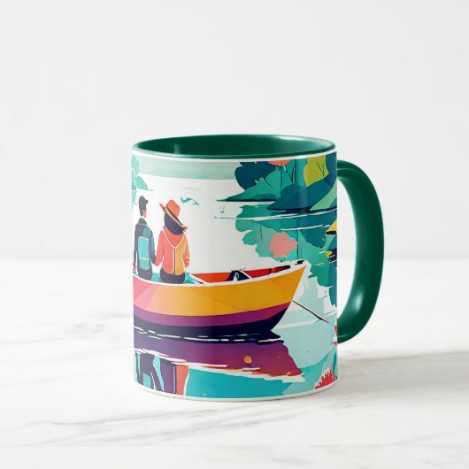 Un couple en bateau dans un lac - Café Mug (Devant droit)
