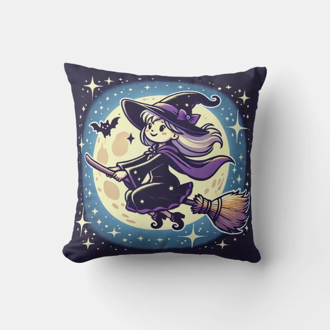 Un coussin où une sorcière vole sous la lune (Recto)