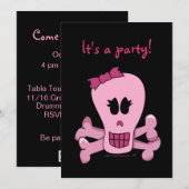 Un crâne de fille rose avec des invitations à la f (Devant / Derrière)