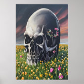Un crâne sur un champ de fleurs | AI Art Poster (Devant)
