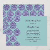 Un Damas Vintage Invitation pour 21e anniversaire (Devant / Derrière)