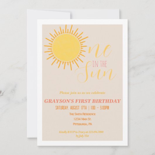 Un dans le soleil 1er anniversaire Invitation (Devant)