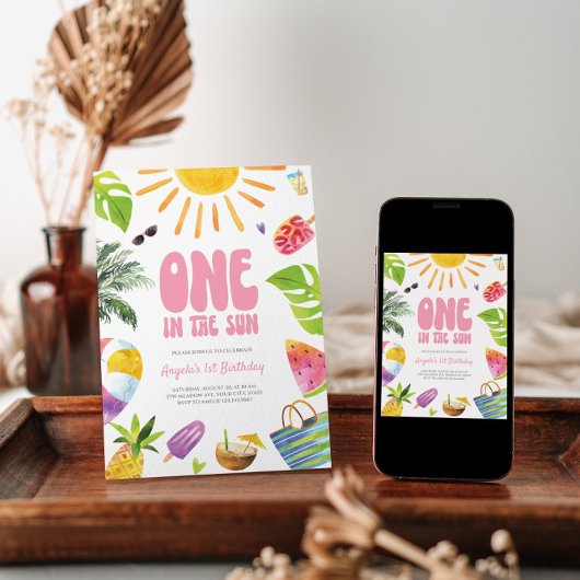 UN dans le soleil rose été Invitation d'anniversai