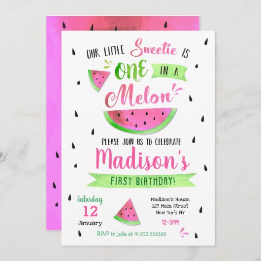 Un dans un Melon Anniversaire Fête Invitation (Devant / Derrière)