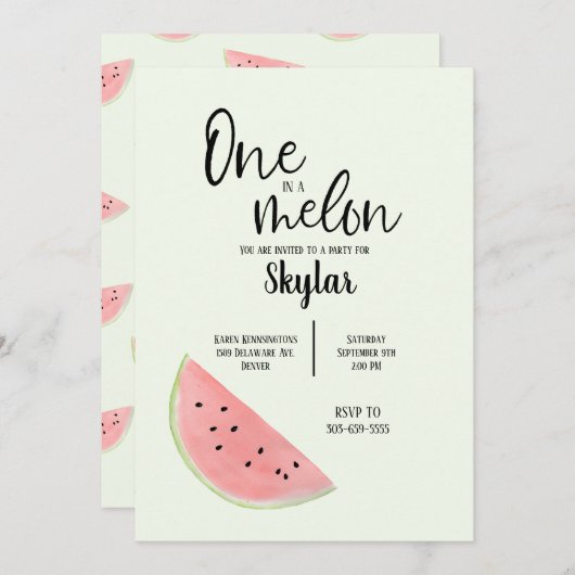 Un dans un Melon Invitation d'anniversaire pour un (Devant / Derrière)