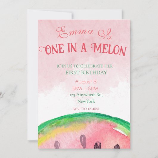 Un dans un melon Invitations de 1er anniversaire a (Devant)
