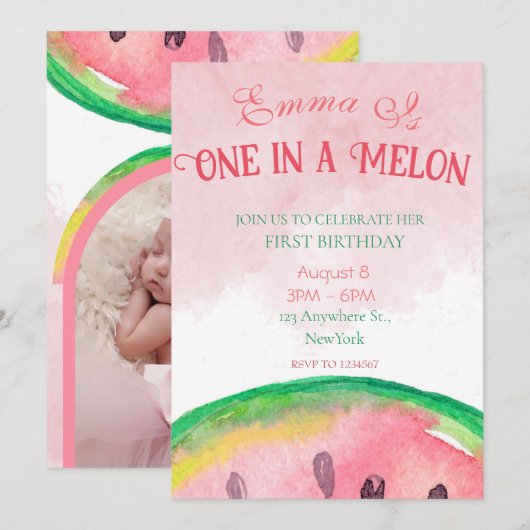 Un dans un melon Invitations de 1er anniversaire a (Devant / Derrière)