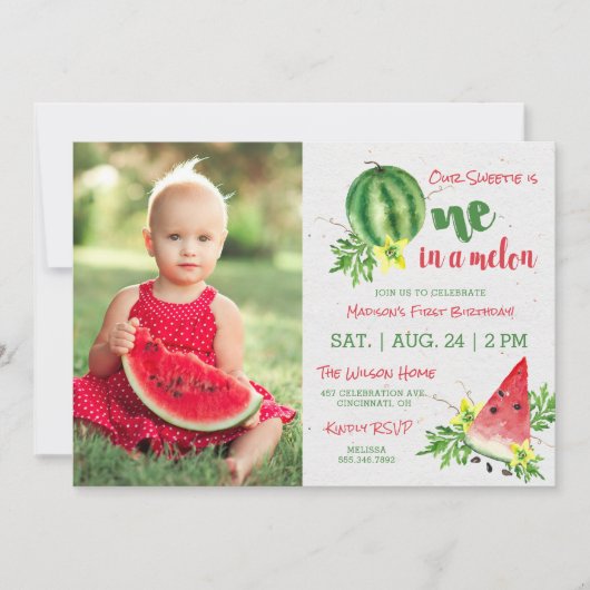 Un dans un Melon Photo Invitation d'anniversaire (Devant)