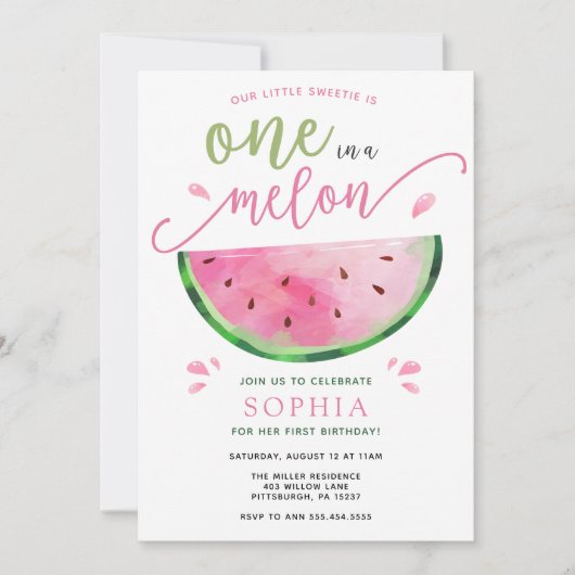 Un dans un Melon Watermelon Invitation d'anniversa (Devant)