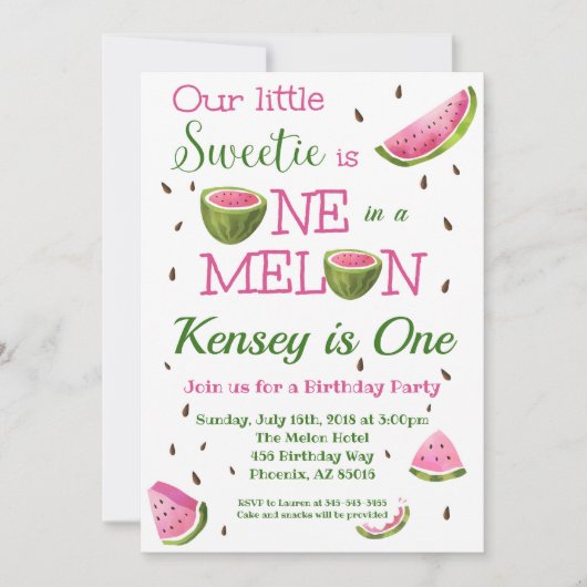 Un dans un Melon Watermelon Invitation d'anniversa (Devant)